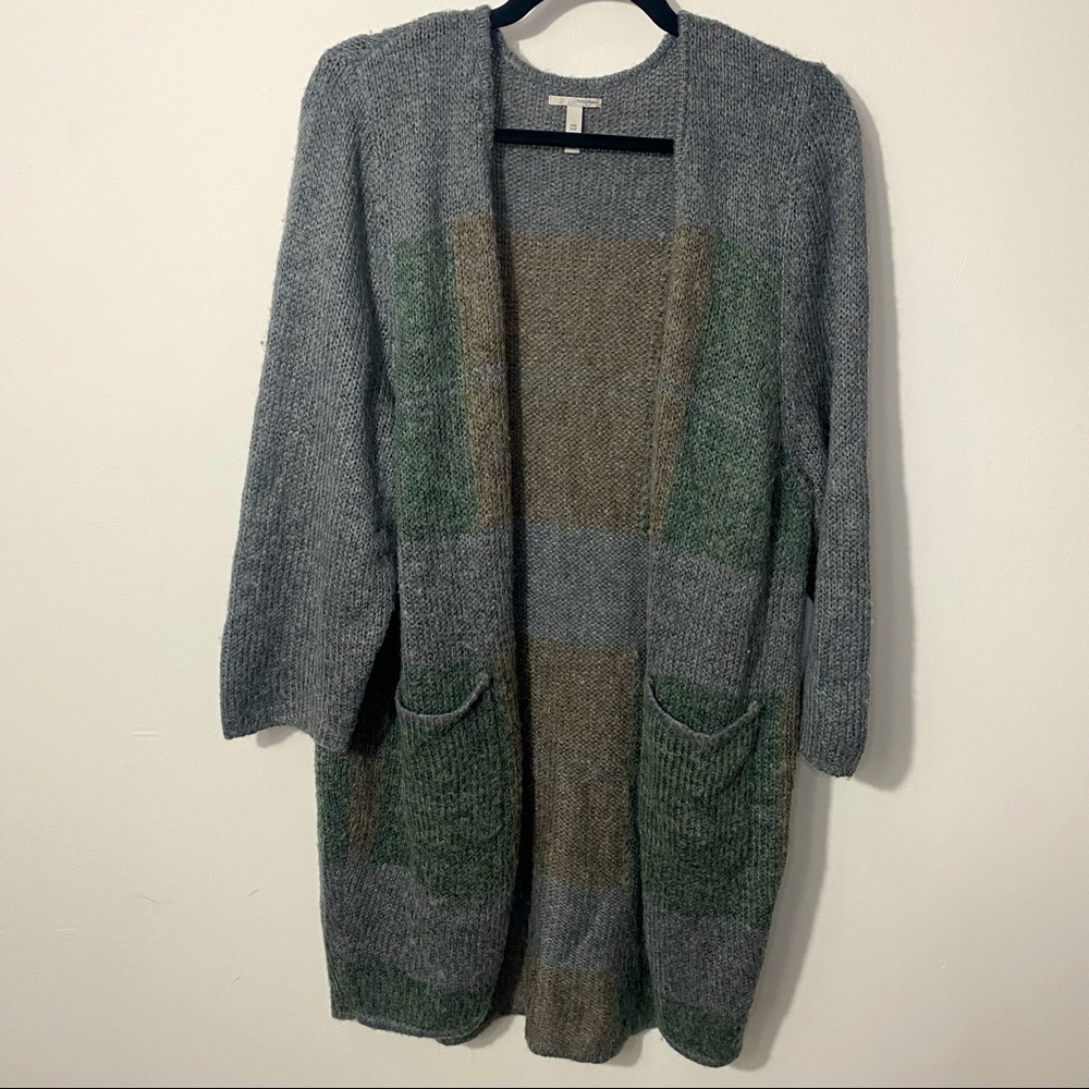 Halogen Grey Green Brown Wool Blend Open Cardigan One Size Fits Most